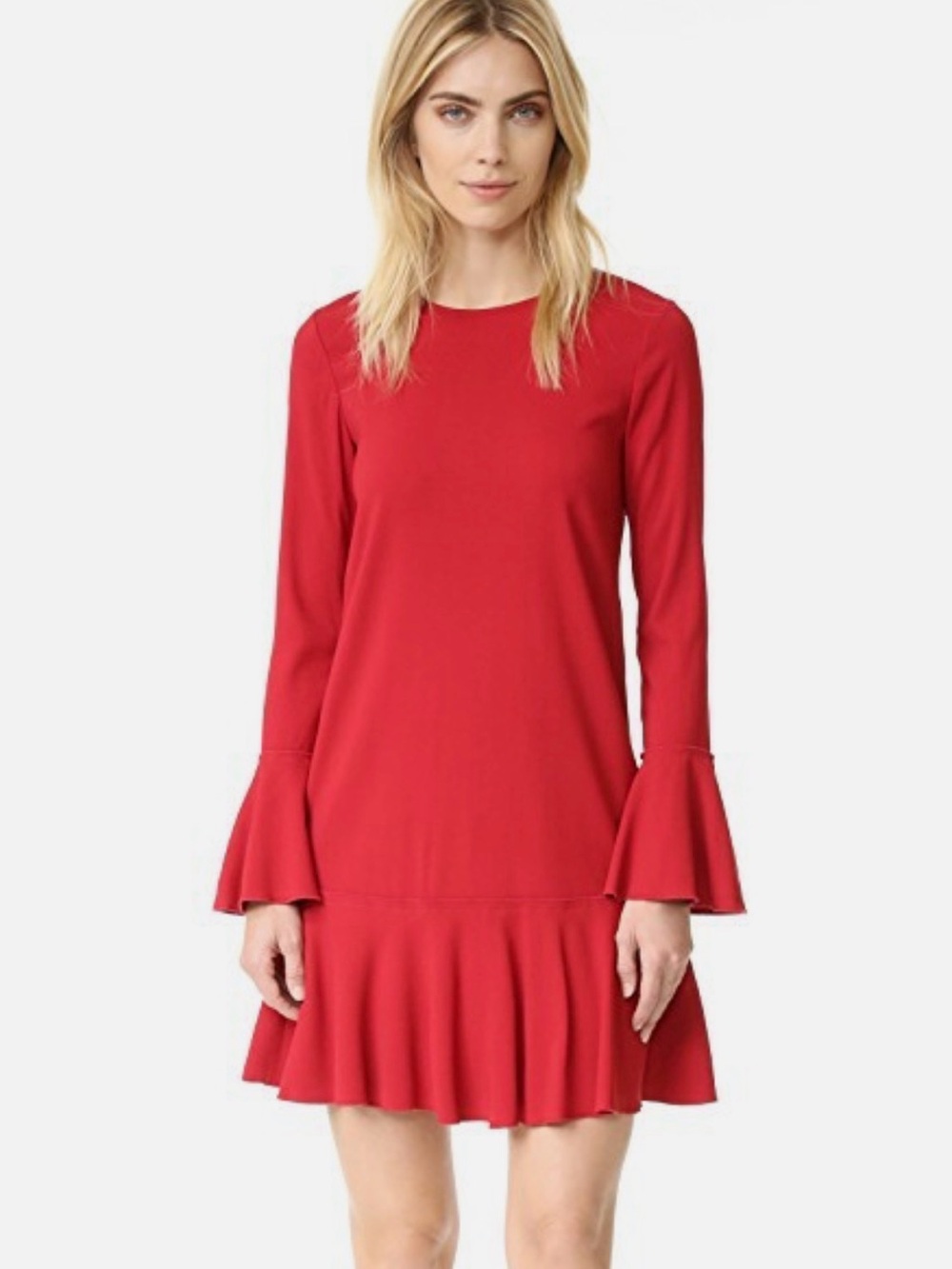 Theory Red Ruffle Hem Long Sleeve Shift Dress Size 8